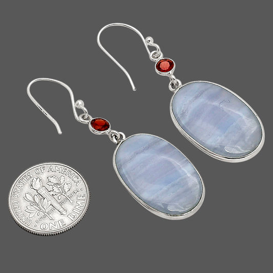 Blue Lace Agate and Garnet Earrings E-1002 SDE90264