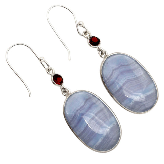 Blue Lace Agate and Garnet Earrings E-1002 SDE90265