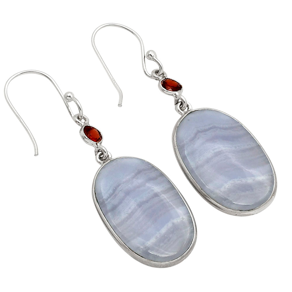 Blue Lace Agate and Garnet Earrings E-1002 SDE90265