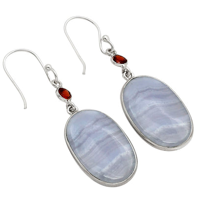 Blue Lace Agate and Garnet Earrings E-1002 SDE90265