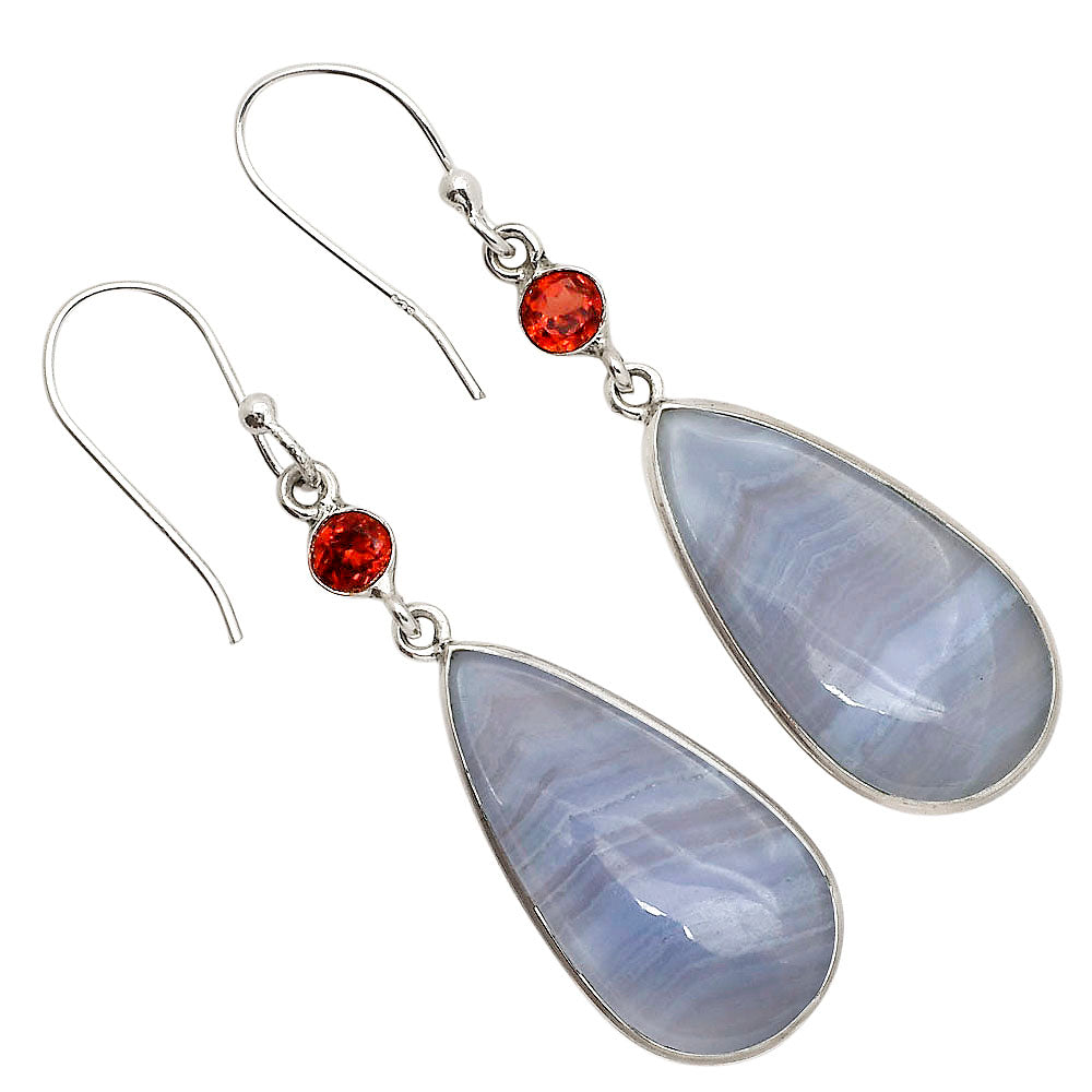 Blue Lace Agate and Garnet Earrings E-1002 SDE90271