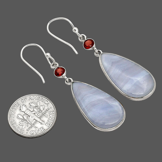 Blue Lace Agate and Garnet Earrings E-1002 SDE90271
