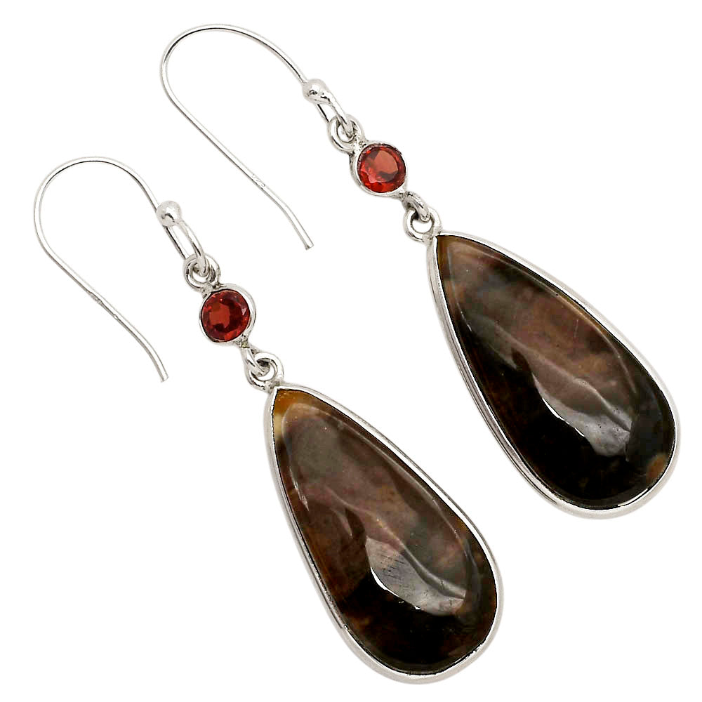 Palm Root Fossil Agate and Garnet Earrings E-1002 SDE90275