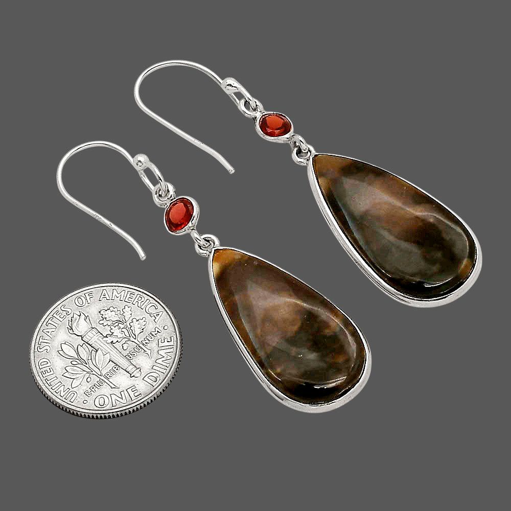 Palm Root Fossil Agate and Garnet Earrings E-1002 SDE90275