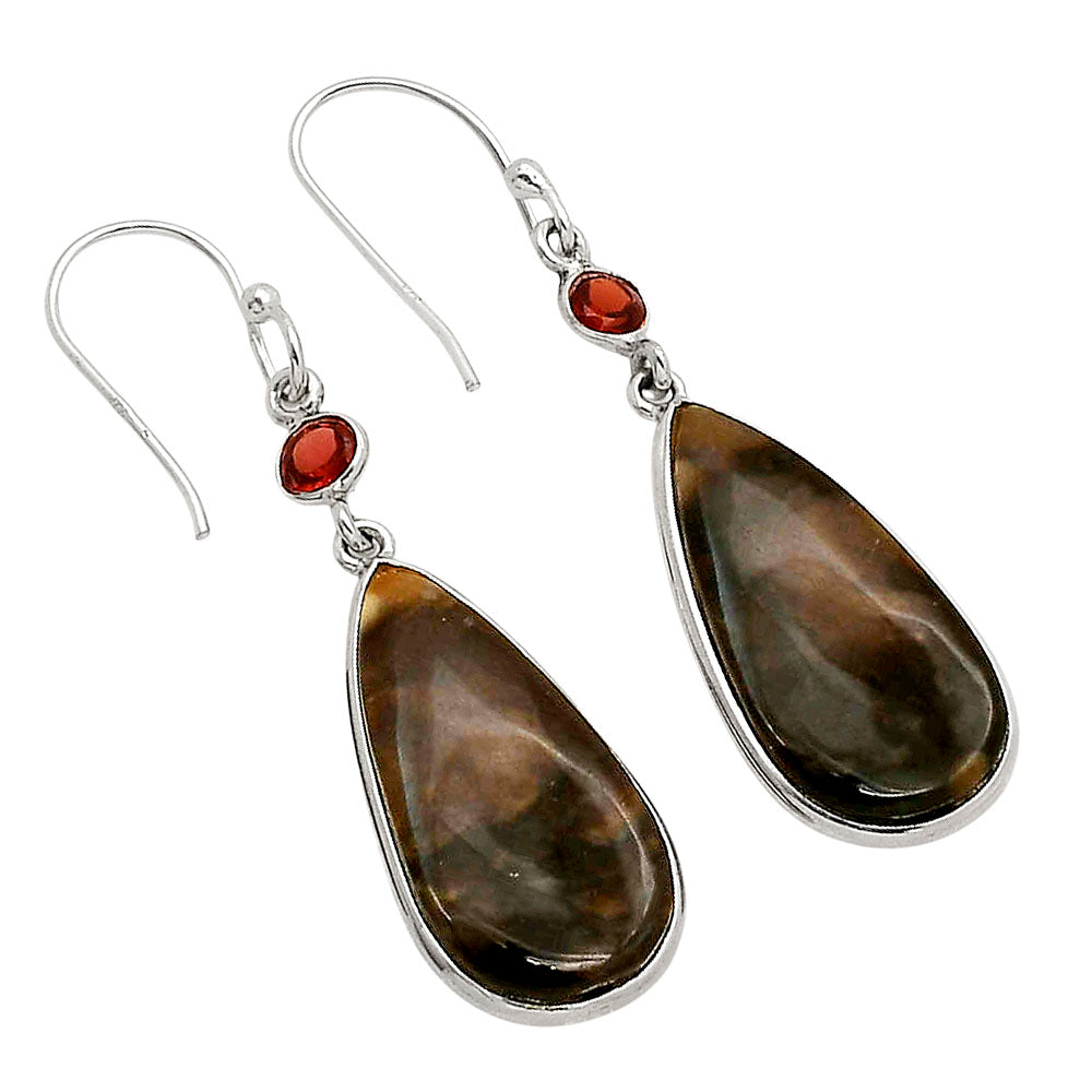 Palm Root Fossil Agate and Garnet Earrings E-1002 SDE90275