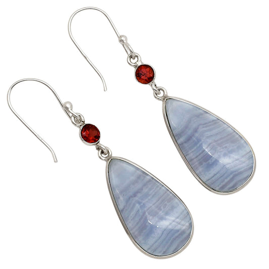 Blue Lace Agate and Garnet Earrings E-1002 SDE90278