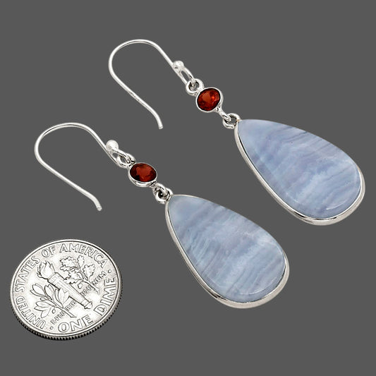 Blue Lace Agate and Garnet Earrings E-1002 SDE90278