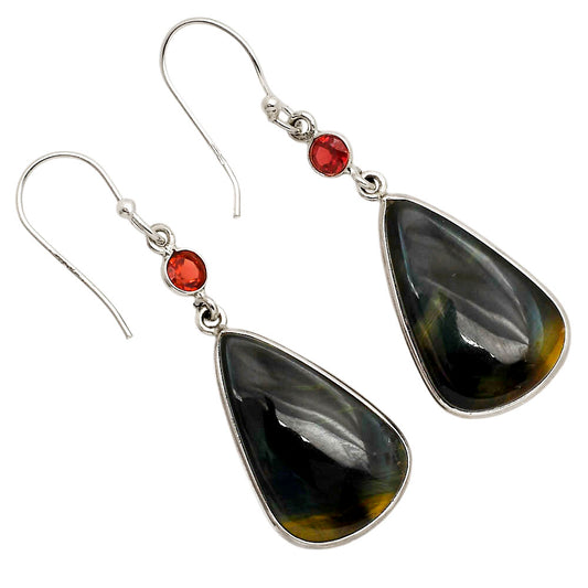 Blue Tiger Eye and Garnet Earrings E-1002 SDE90281