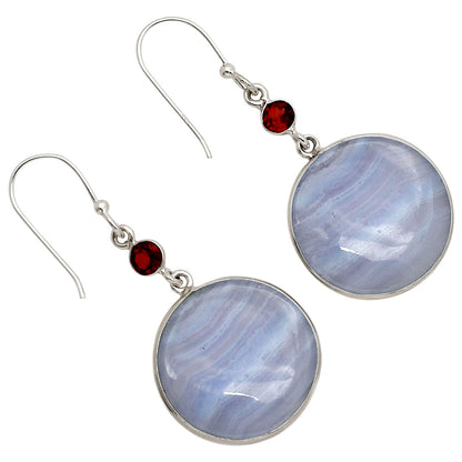 Blue Lace Agate and Garnet Earrings E-1002 SDE90282