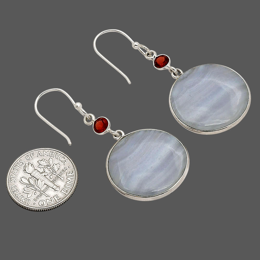 Blue Lace Agate and Garnet Earrings E-1002 SDE90282