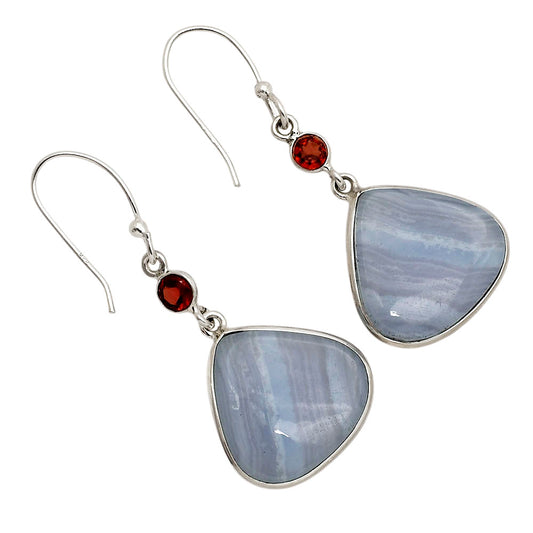 Blue Lace Agate and Garnet Earrings E-1002 SDE90283