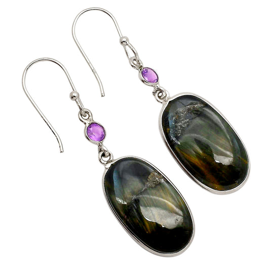 Blue Tiger Eye and Amethyst Earrings E-1002 SDE90291