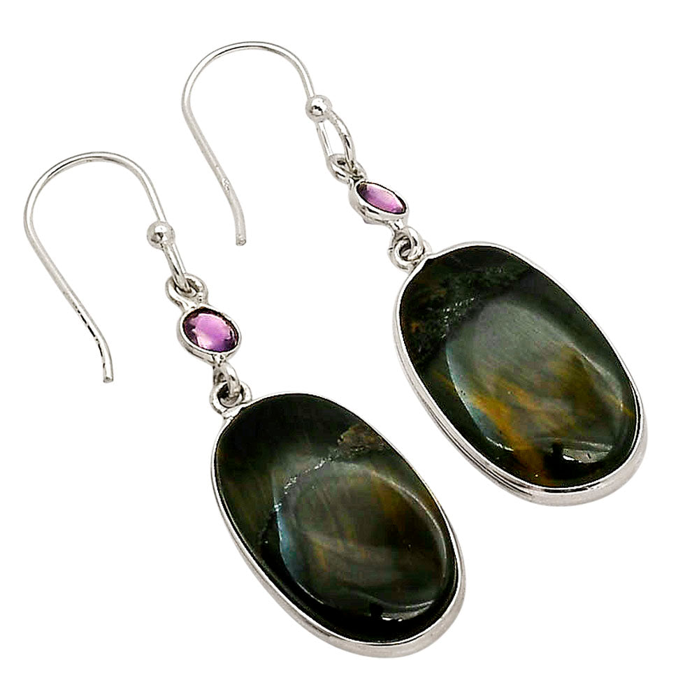 Blue Tiger Eye and Amethyst Earrings E-1002 SDE90291