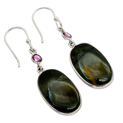 Blue Tiger Eye and Amethyst Earrings E-1002 SDE90291