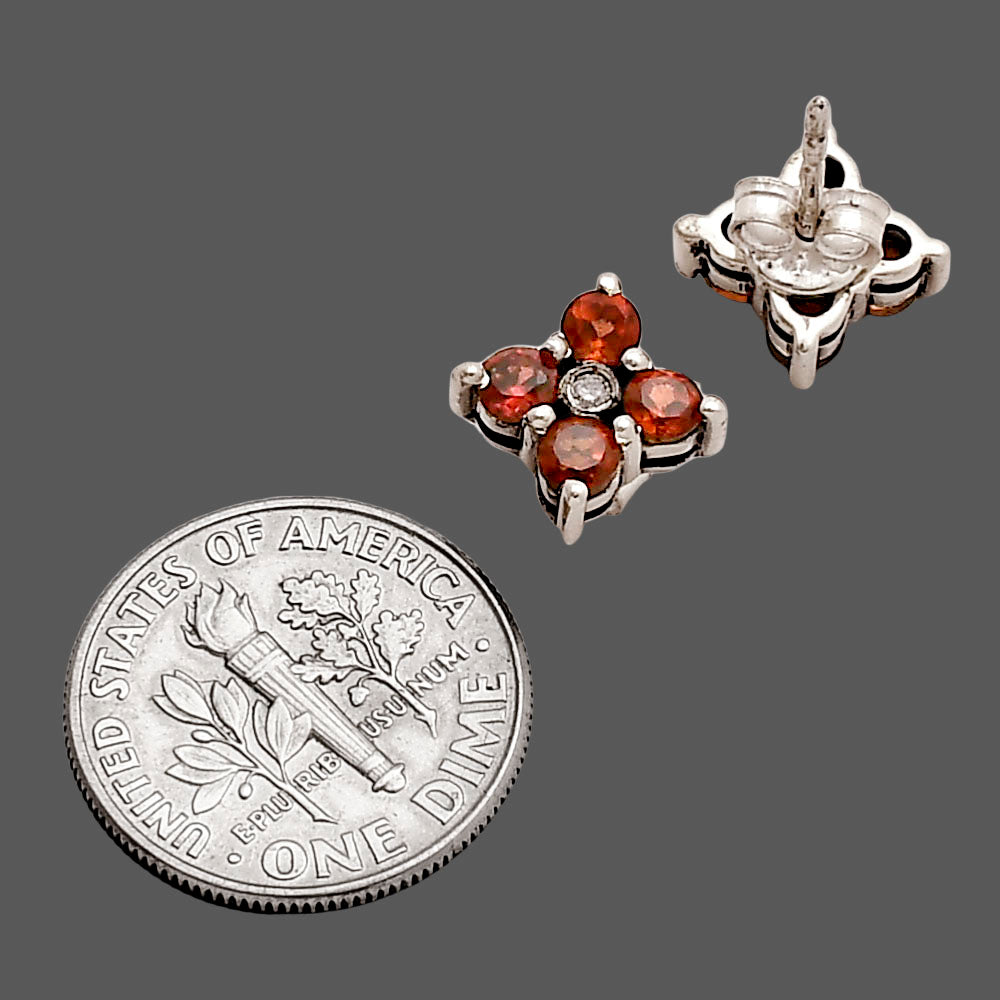 Hessonite Garnet Stud and Cz Earrings E-1058 SDE90331