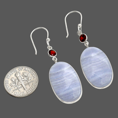 Blue Lace Agate and Hessonite Garnet Earrings E-1002 SDE90569