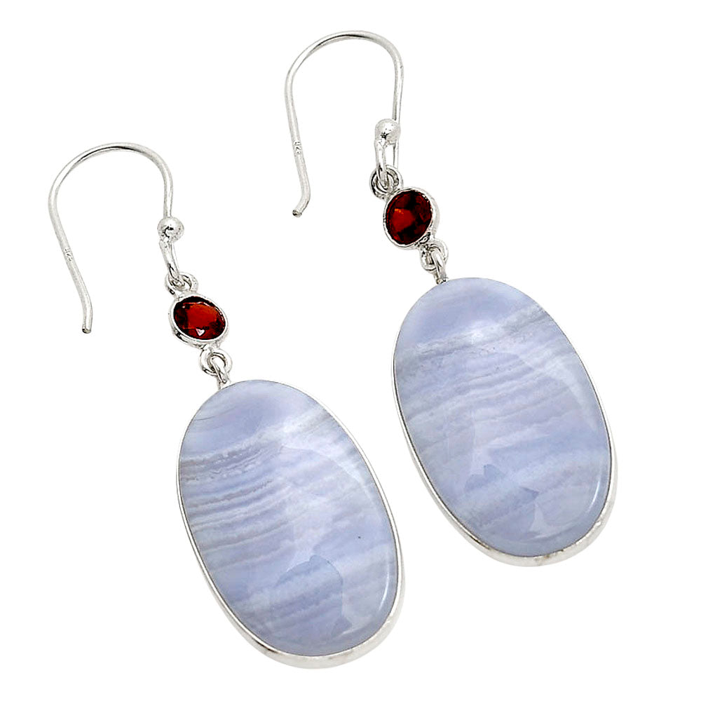 Blue Lace Agate and Hessonite Garnet Earrings E-1002 SDE90569