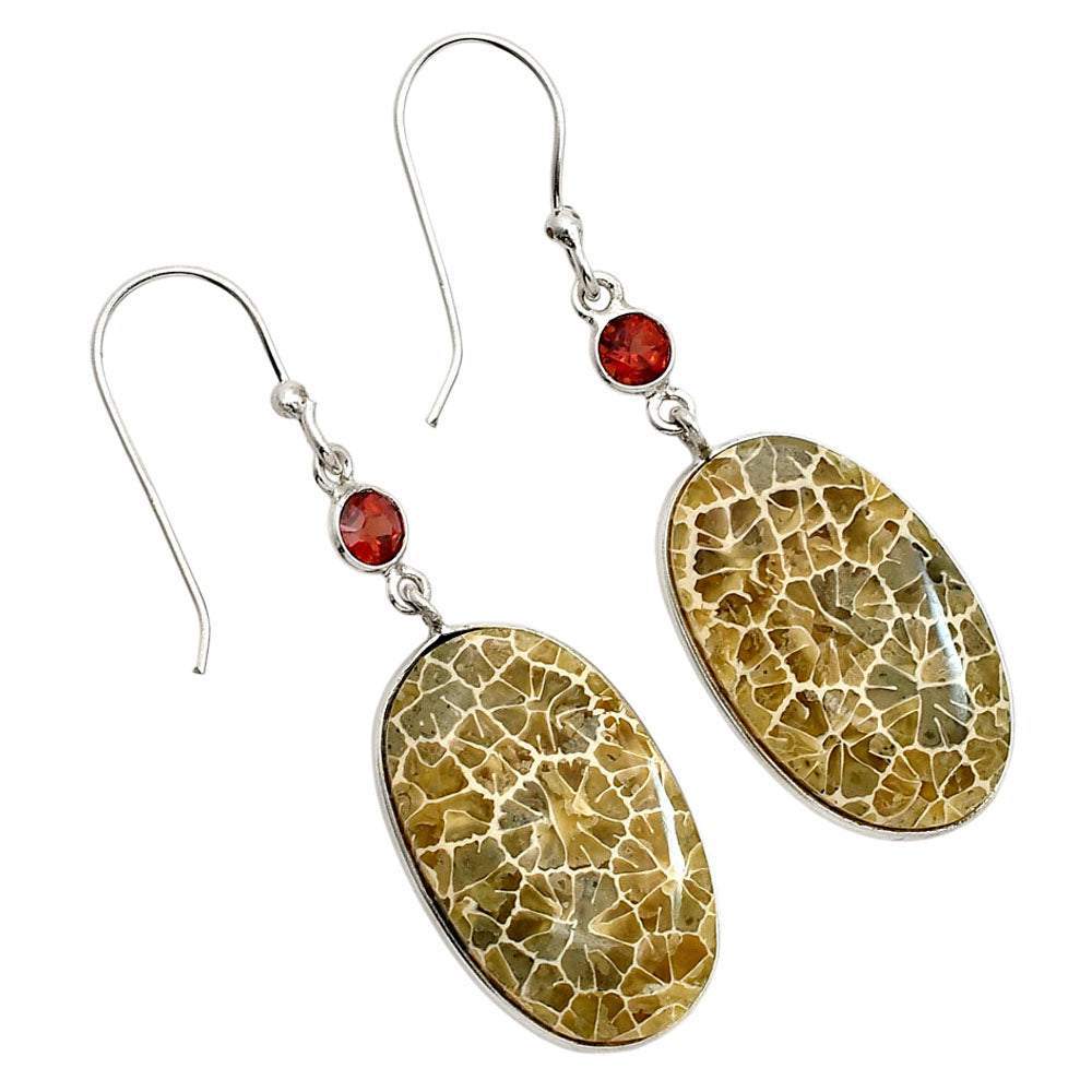 Flower Fossil Coral and Hessonite Garnet Earrings E-1002 SDE90573