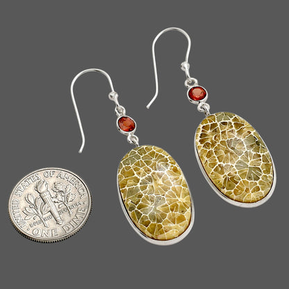 Flower Fossil Coral and Hessonite Garnet Earrings E-1002 SDE90573