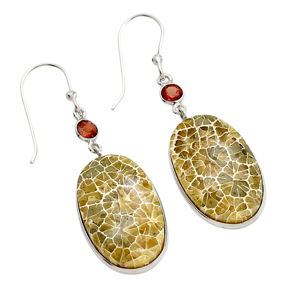 Flower Fossil Coral and Hessonite Garnet Earrings E-1002 SDE90573