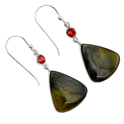 Blue Tiger Eye and Hessonite Garnet Earrings E-1002 SDE90577