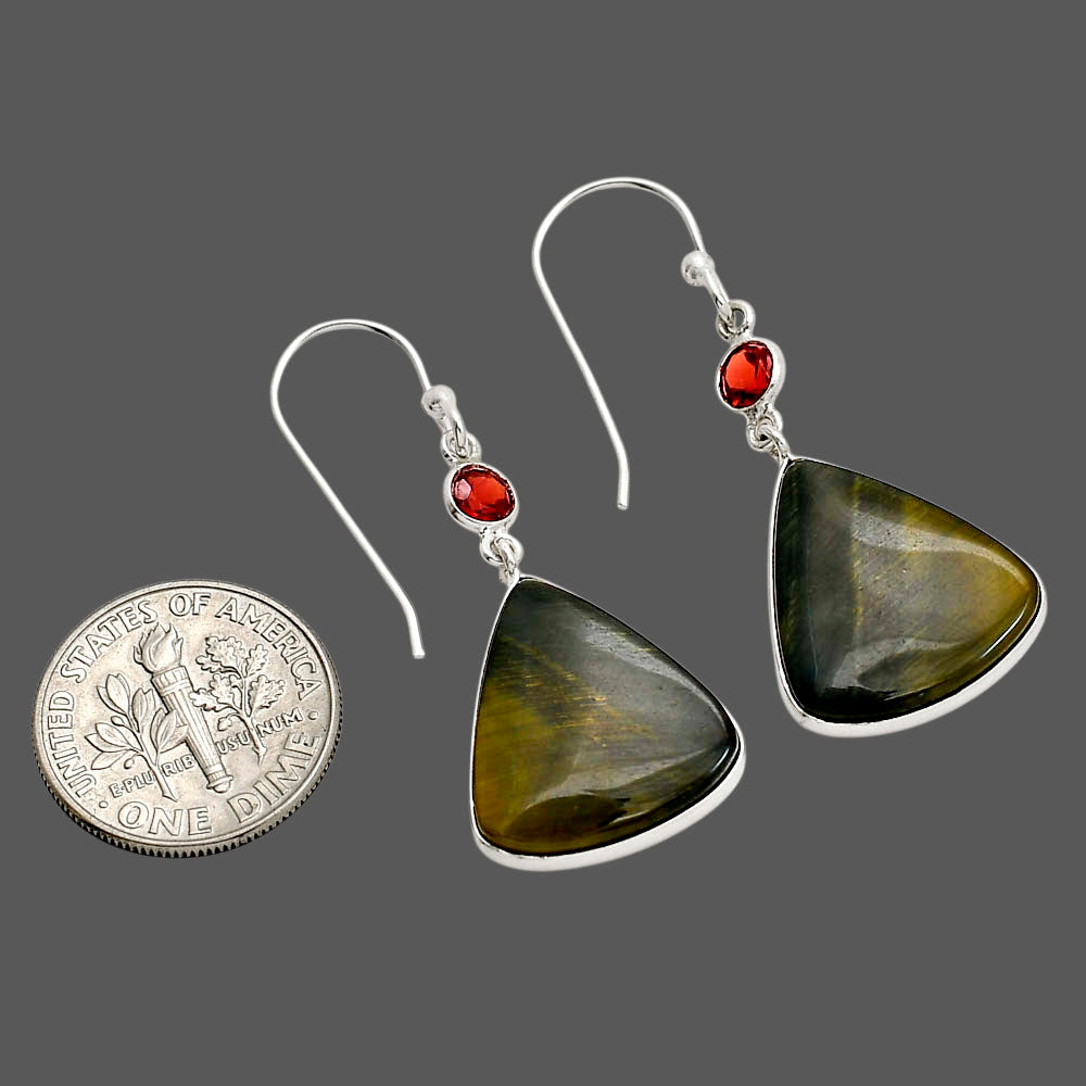 Blue Tiger Eye and Hessonite Garnet Earrings E-1002 SDE90577