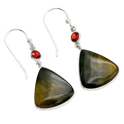 Blue Tiger Eye and Hessonite Garnet Earrings E-1002 SDE90577