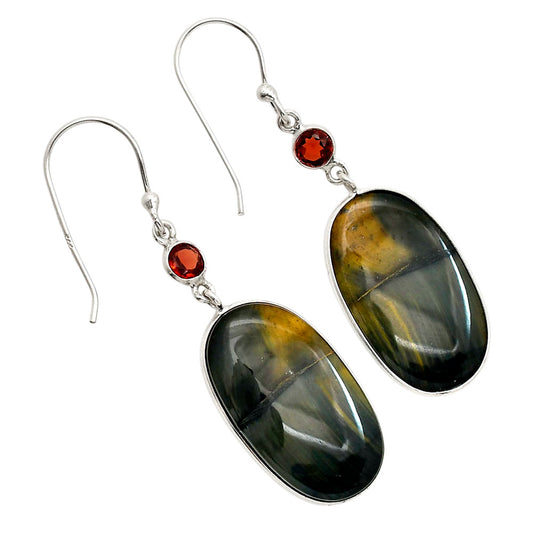 Blue Tiger Eye and Hessonite Garnet Earrings E-1002 SDE90578
