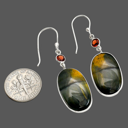 Blue Tiger Eye and Hessonite Garnet Earrings E-1002 SDE90578