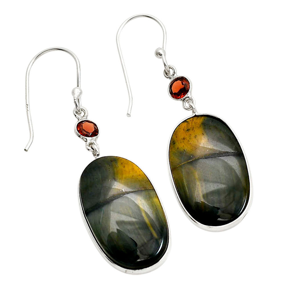 Blue Tiger Eye and Hessonite Garnet Earrings E-1002 SDE90578
