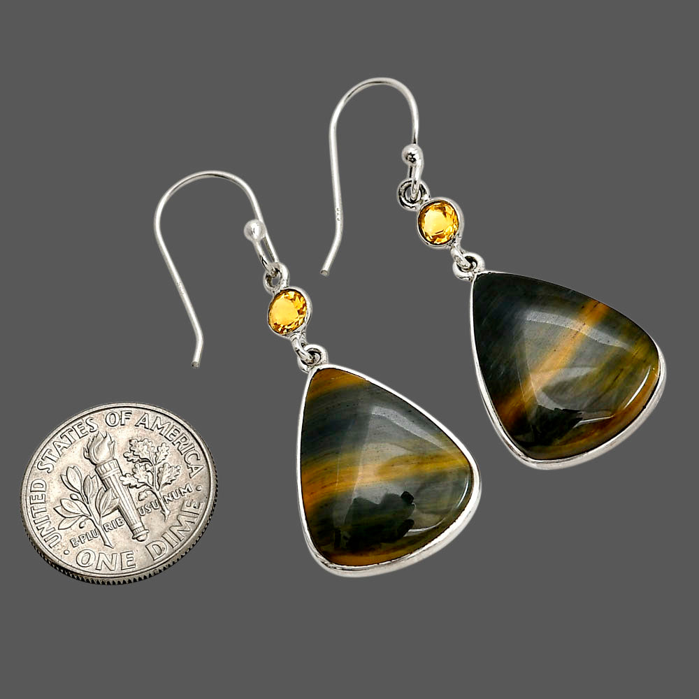Blue Tiger Eye and Citrine Earrings E-1002 SDE90643