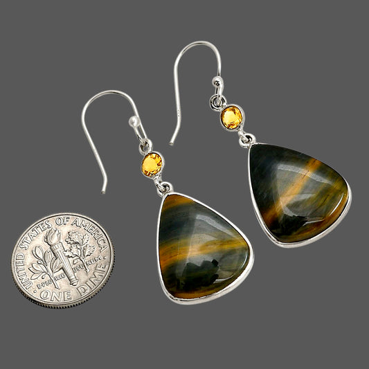 Blue Tiger Eye and Citrine Earrings E-1002 SDE90643