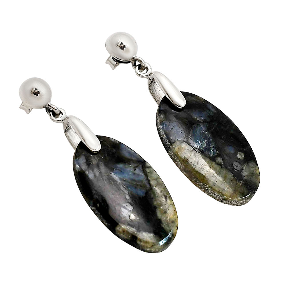 Llanite Blue Opal Crystal Sphere Earrings E-1199 SDE90689