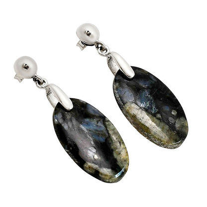Llanite Blue Opal Crystal Sphere Earrings E-1199 SDE90689