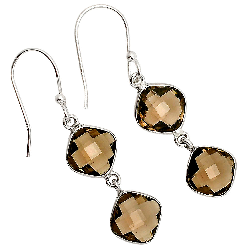 Smoky Quartz Checker Briolette Earrings E-1006 SDE90820