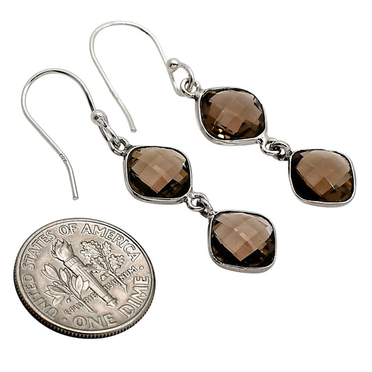 Smoky Quartz Checker Briolette Earrings E-1006 SDE90820
