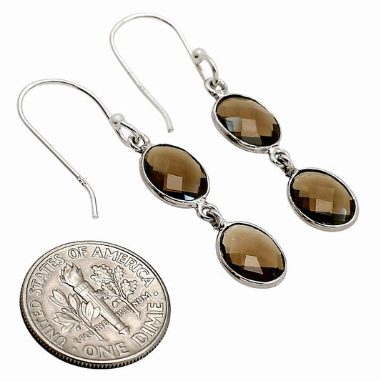 Smoky Quartz Checker Briolette Earrings E-1006 SDE90823