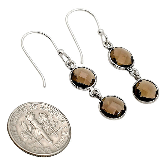 Smoky Quartz Checker Briolette Earrings E-1006 SDE90826