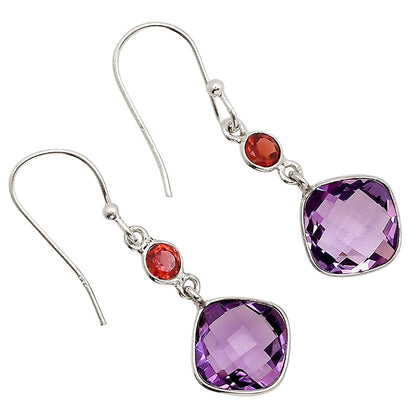 Amethyst Checker Briolette and Hessonite Garnet Earrings E-1006 SDE90856