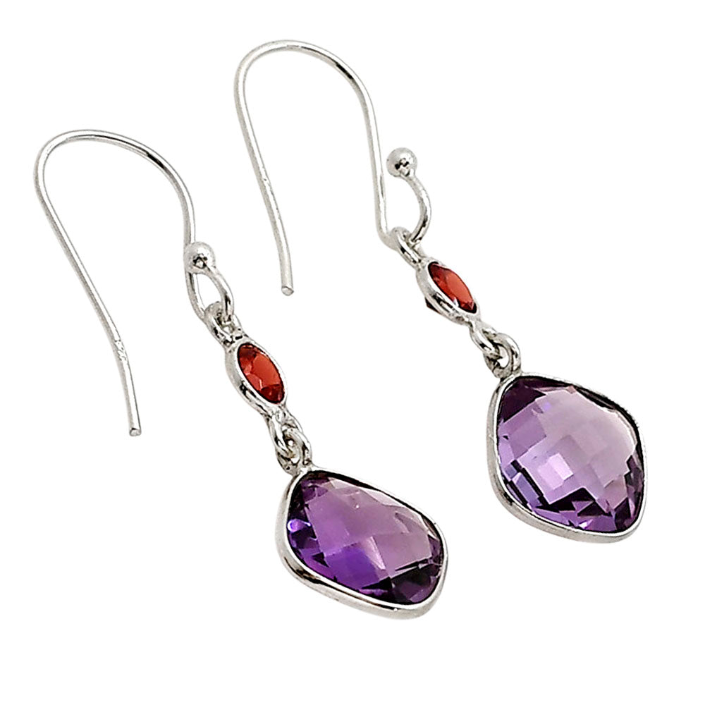 Amethyst Checker Briolette and Hessonite Garnet Earrings E-1006 SDE90856