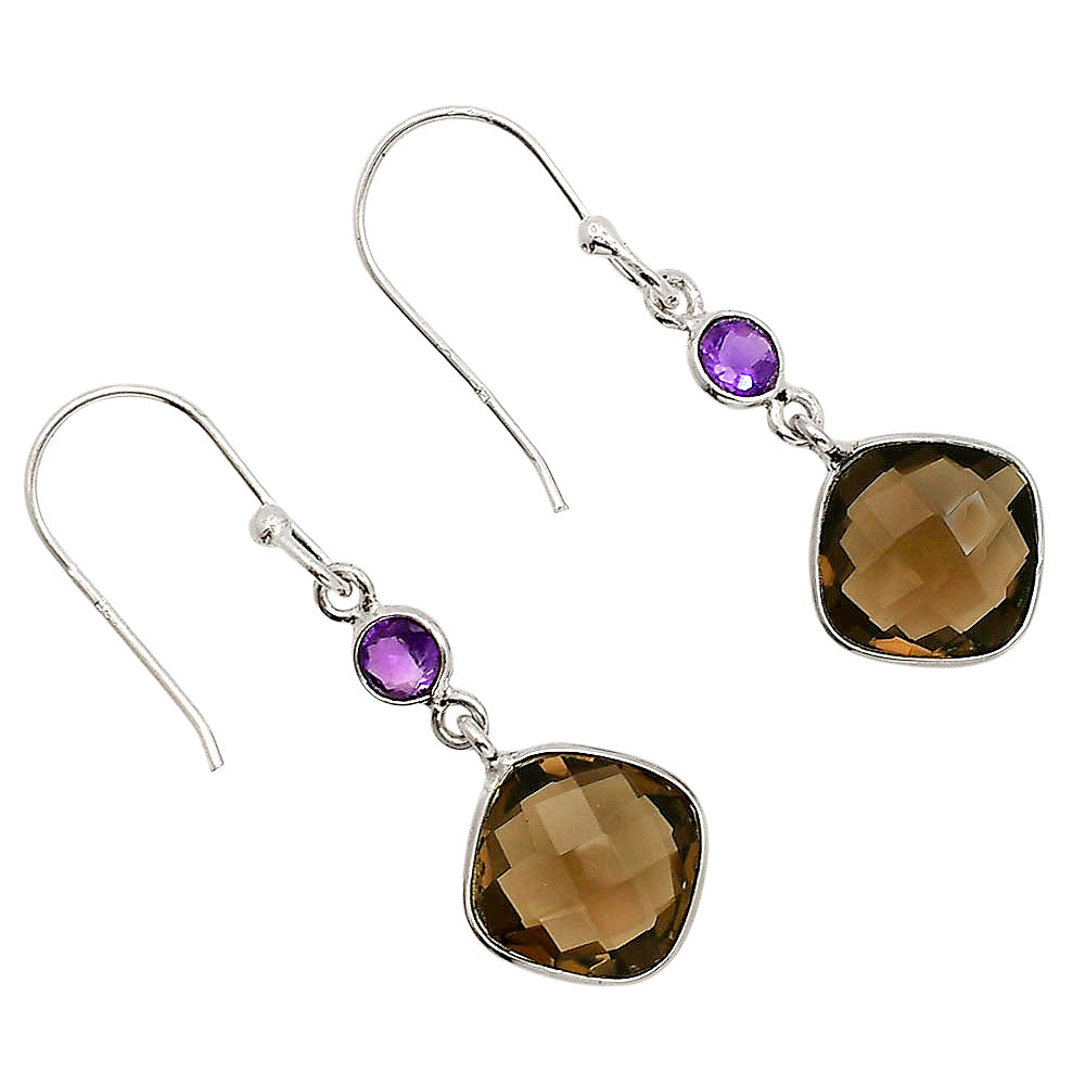 Smoky Quartz Checker Briolette and Amethyst Earrings E-1006 SDE90857