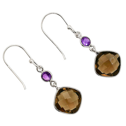 Smoky Quartz Checker Briolette and Amethyst Earrings E-1006 SDE90857