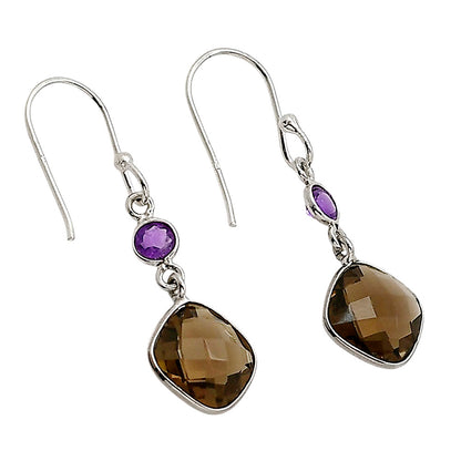 Smoky Quartz Checker Briolette and Amethyst Earrings E-1006 SDE90857