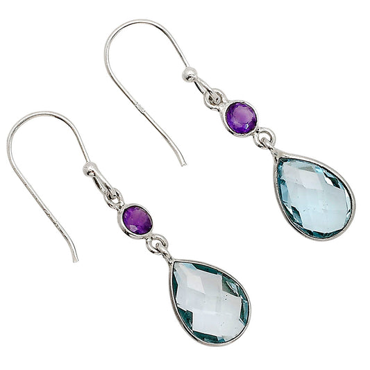 Sky Blue Topaz Checker Briolette and Amethyst Earrings E-1006 SDE90860