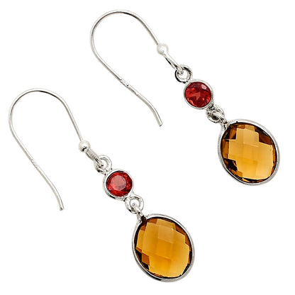 Cognac Quartz Checker Briolette and Hessonite Garnet Earrings E-1006 SDE90863