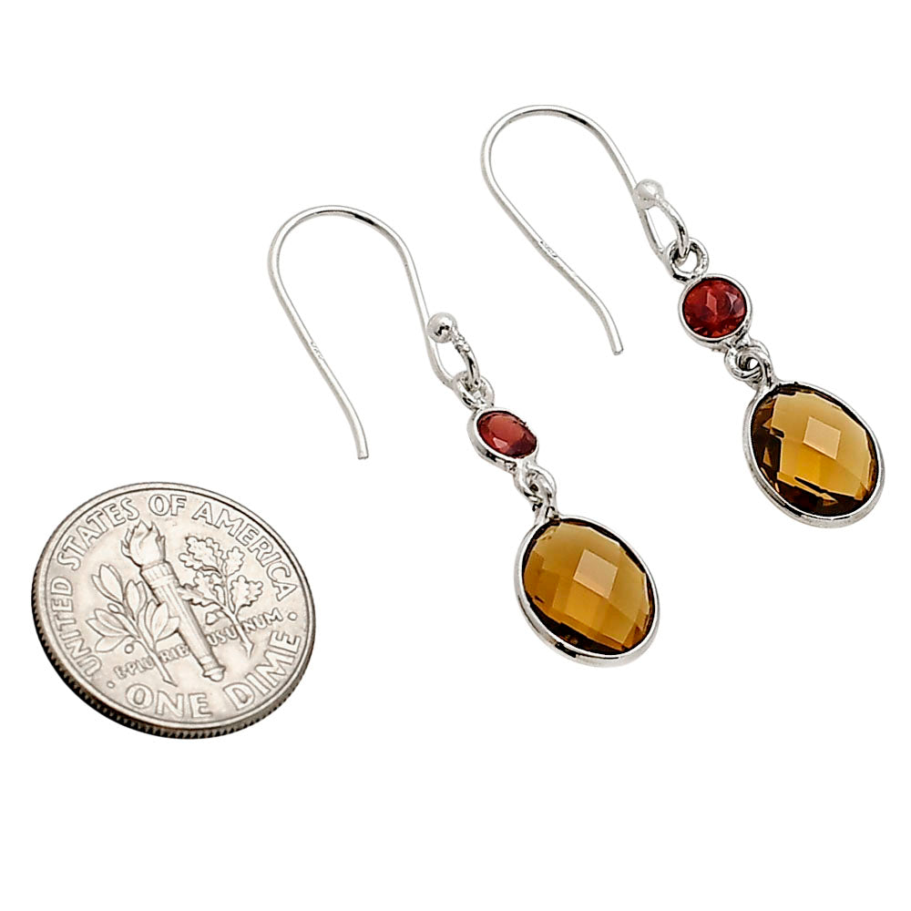 Cognac Quartz Checker Briolette and Hessonite Garnet Earrings E-1006 SDE90863
