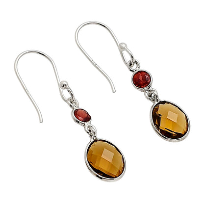 Cognac Quartz Checker Briolette and Hessonite Garnet Earrings E-1006 SDE90863