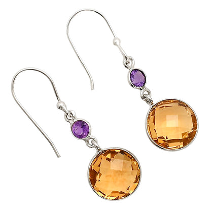 Citrine Checker Briolette and Amethyst Earrings E-1006 SDE90866