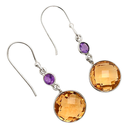 Citrine Checker Briolette and Amethyst Earrings E-1006 SDE90866