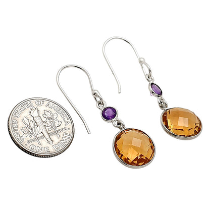 Citrine Checker Briolette and Amethyst Earrings E-1006 SDE90866